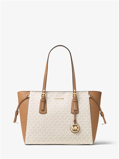 michael michael kors voyager medium logo mixed media tote bag|Michael Kors saffiano tote large.